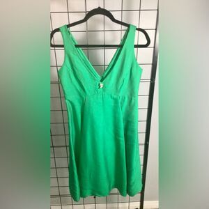 Beautiful Vintage green handmade v-neck dress